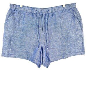 Liz Claiborne Women Linen-Blend Blue Shorts Sz XXL Elastic Waist Drawstring NWOT